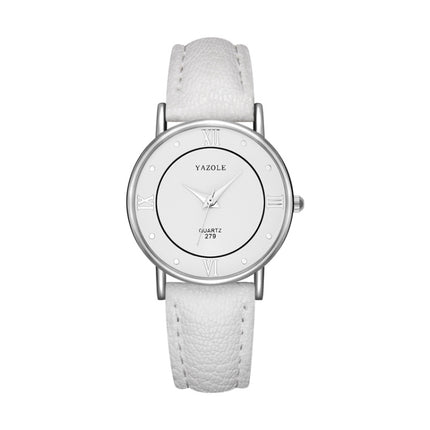 YAZOLE 279 Business Casual Analog Quartz Couple Watch(White Tray White Belt Small)-garmade.com