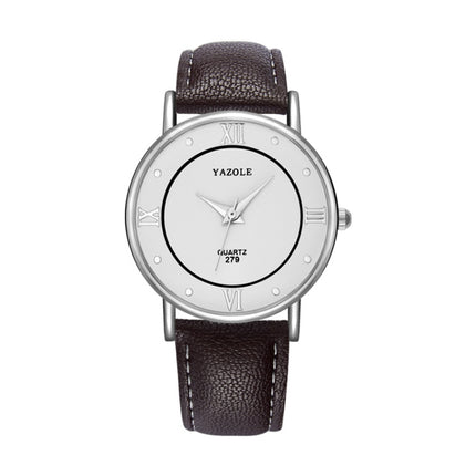 YAZOLE 279 Business Casual Analog Quartz Couple Watch(White Tray Brown Belt Large)-garmade.com