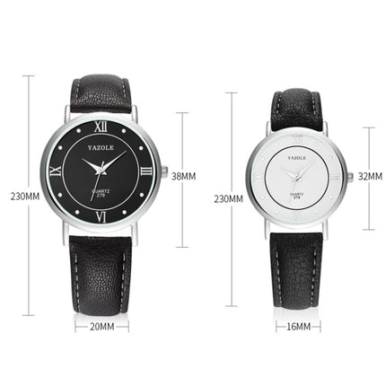 YAZOLE 279 Business Casual Analog Quartz Couple Watch(White Tray Black Belt Small)-garmade.com