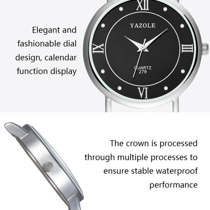YAZOLE 279 Business Casual Analog Quartz Couple Watch(Black Tray Black Belt Large)-garmade.com