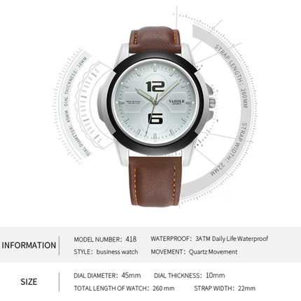 YAZOLE 418 Sports Watch Casual Fashion Luminous Men Quartz Watch(White Tray Black Belt)-garmade.com