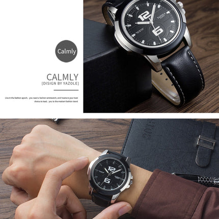 YAZOLE 418 Sports Watch Casual Fashion Luminous Men Quartz Watch(White Tray Dark Brown Belt)-garmade.com