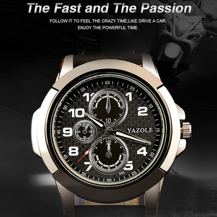 YAZOLE 350 Three-eyes Men Sports Watch Quartz Watch(White Tray Black Belt)-garmade.com