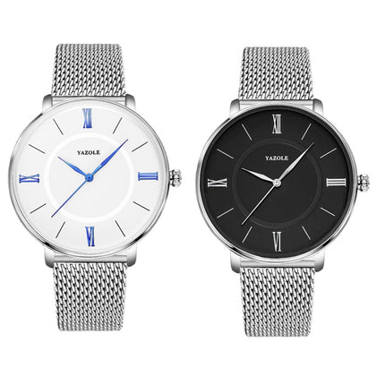 YAZOLE 530 Simple Roman Numeral Dial Couple Watch Mesh Strap Watch(Small Black Tray )-garmade.com