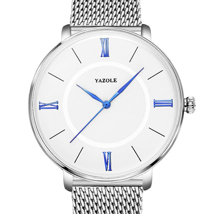 YAZOLE 530 Simple Roman Numeral Dial Couple Watch Mesh Strap Watch(Large Black Tray)-garmade.com