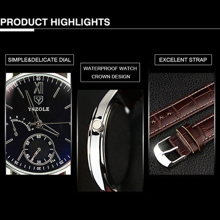 YAZOLE Men Business Quartz Watch(311 Black Tray Brown Belt)-garmade.com