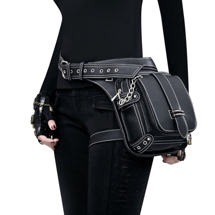 HG051 Steampunk Retro Waist Bag Outdoor One-Shoulder Messenger Bag(Black)-garmade.com