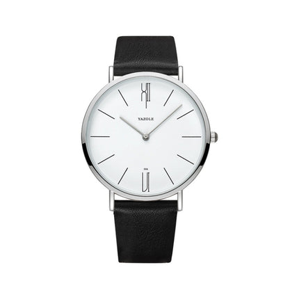 YAZOLE 506 Simple Large Scale Dial Men Business Quartz Watch(Silver Shell White Tray Black Belt)-garmade.com