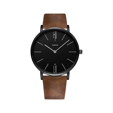 YAZOLE 506 Simple Large Scale Dial Men Business Quartz Watch(Black Shell Black Tray Brown Belt)-garmade.com