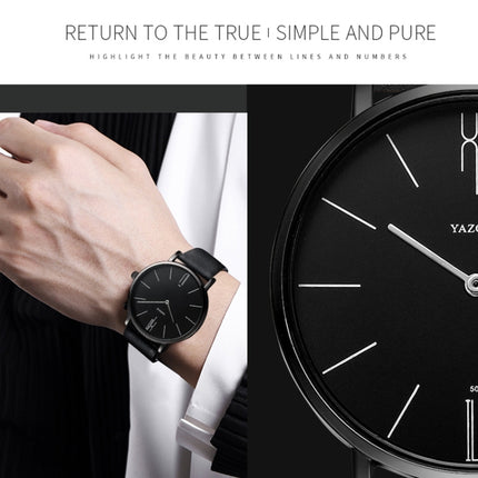 YAZOLE 506 Simple Large Scale Dial Men Business Quartz Watch(Black Shell Black Tray Black Belt)-garmade.com