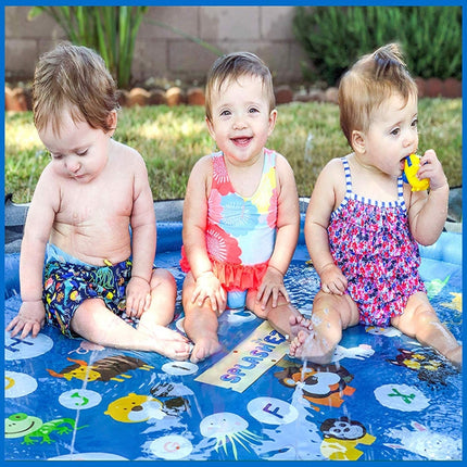 Round Water Pad Children Water Fun Toy Outdoor Lawn Mat, Diameter: 170cm( Blue Letter)-garmade.com