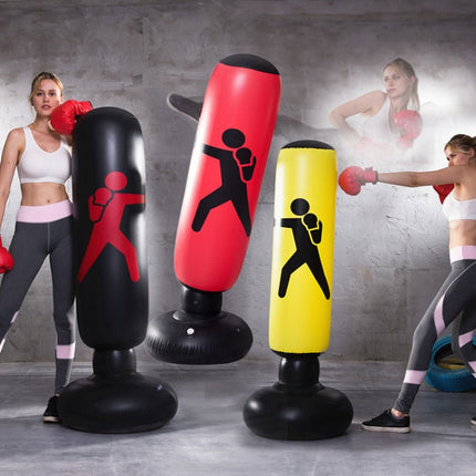 Thickened Fitness Adult Children Vertical Inflatable Non-Tumbler Boxing Column Inflatable Venting Angry Boxing Sandbag, Specification: Height 160cm(Black)-garmade.com