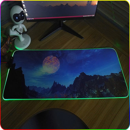 350x600x4mm F-01 Rubber Thermal Transfer RGB Luminous Non-Slip Mouse Pad(Brontosaurus)-garmade.com