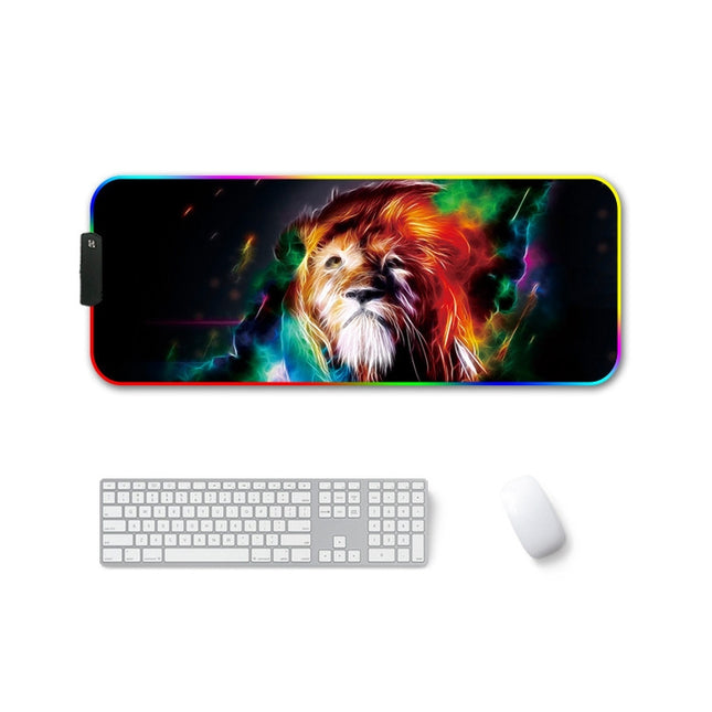 300x800x3mm F-01 Rubber Thermal Transfer RGB Luminous Non-Slip Mouse Pad(Colorful Lion)-garmade.com