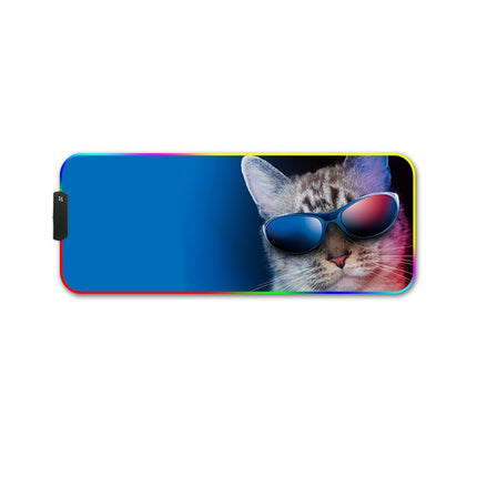 300x800x3mm F-01 Rubber Thermal Transfer RGB Luminous Non-Slip Mouse Pad(Glasses Cat)-garmade.com