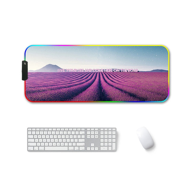 300x800x4mm F-01 Rubber Thermal Transfer RGB Luminous Non-Slip Mouse Pad(Lavender)-garmade.com