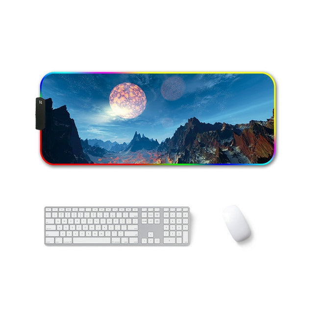350x900x4mm F-01 Rubber Thermal Transfer RGB Luminous Non-Slip Mouse Pad(Snow Peak)-garmade.com