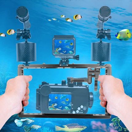 Diving Dual Handheld Grip Bracket Stabilizer Extension Phone Clamp Camera Rig Cage Underwater Case for GoPro HERO9 /8 /7, Colour: Red-garmade.com