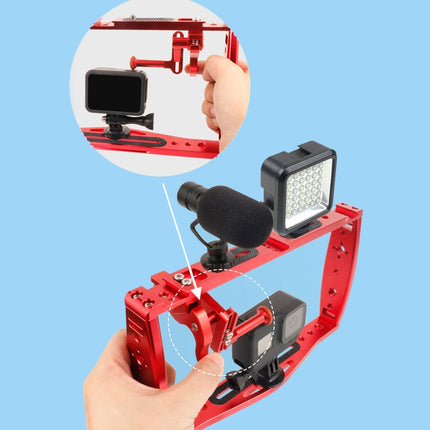Diving Dual Handheld Grip Bracket Stabilizer Extension Phone Clamp Camera Rig Cage Underwater Case for GoPro HERO9 /8 /7, Colour: Red Bracket + Shutter-garmade.com
