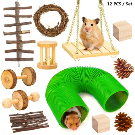 12 PCS / Set Hamster Toy Pet Rabbit Guinea Pig Parrot Play Grinding Wood Toys-garmade.com