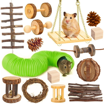 15 PCS / Set Hamster Toy Pet Rabbit Guinea Pig Parrot Play Grinding Wood Toys-garmade.com