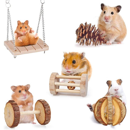 9 PCS / Set Hamster Toy Pet Rabbit Guinea Pig Parrot Play Grinding Wood Toys-garmade.com