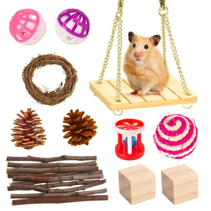 11 PCS / Set Hamster Toy Pet Rabbit Guinea Pig Parrot Play Grinding Wood Toys-garmade.com