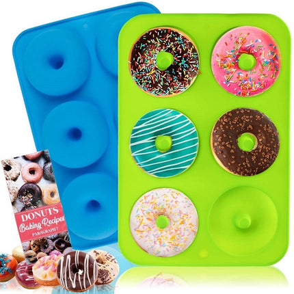 4 PCS Oven Baking Tools Silicone Cake Donut Mold(6 Even Blue)-garmade.com