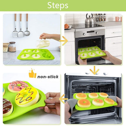 4 PCS Oven Baking Tools Silicone Cake Donut Mold(6 Even Green)-garmade.com