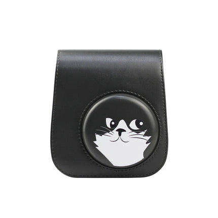 Cartoon Full Body Camera PU Leather Case Bag with Strap for FUJIFILM instax mini 9 / mini 11 / mini 8(Gray Black Kitten)-garmade.com