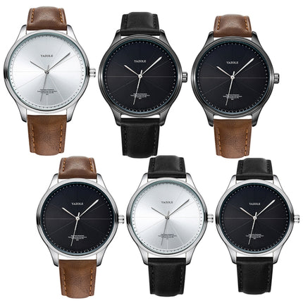 YAZOLE 503 Simple Line Pattern Dial Men Quartz Watch(Silver Shell Black Tray Black Belt)-garmade.com