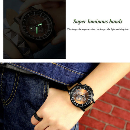 YAZOLE 322 Arabic Numerals Dial Sports Belt Watch Men Luminous Business Quartz Watch(Blue Tray Brown Belt)-garmade.com