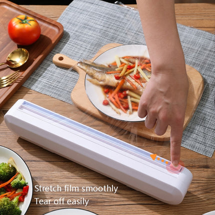 Suction Cup Type Cling Film Cutter Household Plastic Wrap Adjustable Storage Cutting Box(White)-garmade.com