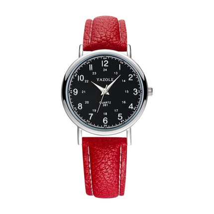 YAZOLE 281 Dual Digital Dial Simple Retro Business Couple Quartz Watch(Large Black Tray Red Belt )-garmade.com