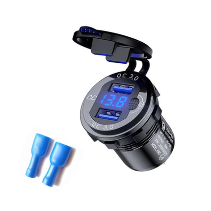 Aluminum Alloy Double QC3.0 Fast Charge With Button Switch Car USB Charger Waterproof Car Charger Specification: Black Shell Blue Light With Terminal-garmade.com