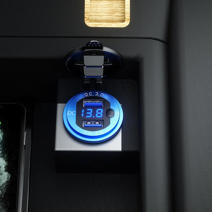 Aluminum Alloy Double QC3.0 Fast Charge With Button Switch Car USB Charger Waterproof Car Charger Specification: Black Shell Blue Light With Terminal-garmade.com