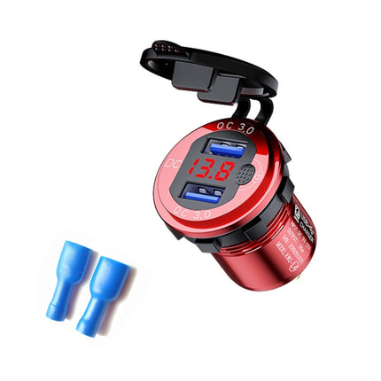 Aluminum Alloy Double QC3.0 Fast Charge With Button Switch Car USB Charger Waterproof Car Charger Specification: Red Shell Red Light With Terminal-garmade.com