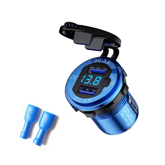 Aluminum Alloy Double QC3.0 Fast Charge With Button Switch Car USB Charger Waterproof Car Charger Specification: Blue Shell Blue Light With Terminal-garmade.com