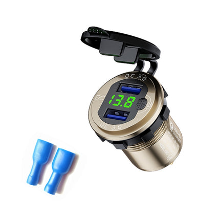 Aluminum Alloy Double QC3.0 Fast Charge With Button Switch Car USB Charger Waterproof Car Charger Specification: Golden Shell Green Light With Terminal-garmade.com
