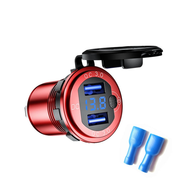 Aluminum Alloy Double QC3.0 Fast Charge With Button Switch Car USB Charger Waterproof Car Charger Specification: Red Shell Blue Light With Terminal-garmade.com