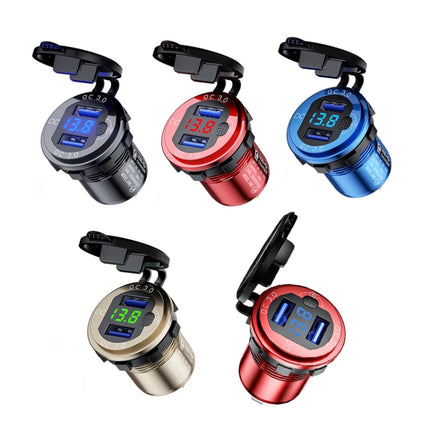Aluminum Alloy Double QC3.0 Fast Charge With Button Switch Car USB Charger Waterproof Car Charger Specification: Red Shell Blue Light With Terminal-garmade.com