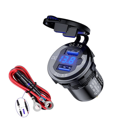 Aluminum Alloy Double QC3.0 Fast Charge With Button Switch Car USB Charger Waterproof Car Charger Specification: Black Shell Blue Light With 60cm Line-garmade.com