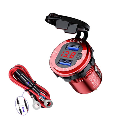 Aluminum Alloy Double QC3.0 Fast Charge With Button Switch Car USB Charger Waterproof Car Charger Specification: Red Shell Red Light With 60cm Line-garmade.com