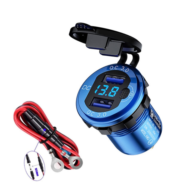 Aluminum Alloy Double QC3.0 Fast Charge With Button Switch Car USB Charger Waterproof Car Charger Specification: lue Shell Blue Light With 60cm Line-garmade.com