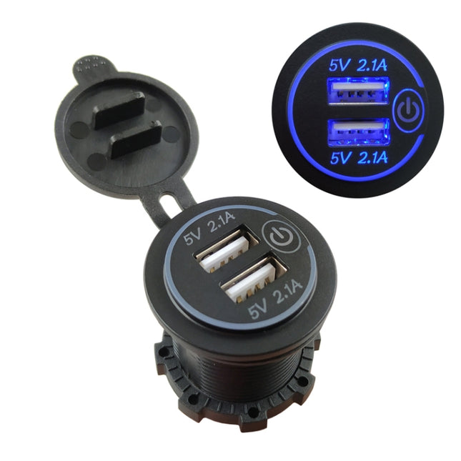 Car Motorcycle Modified Charger Double Aperture 4.2A With Touch Switch USB Car Charge(Blue Light)-garmade.com