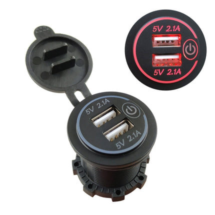 Car Motorcycle Modified Charger Double Aperture 4.2A With Touch Switch USB Car Charge(Red Light)-garmade.com