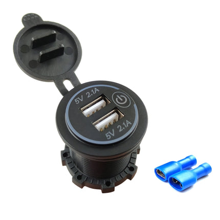 Car Motorcycle Modified Charger Double Aperture 4.2A With Touch Switch USB Car Charge(Green Light)-garmade.com