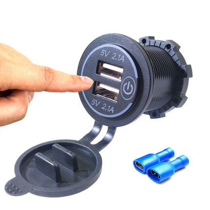 Car Motorcycle Modified Charger Double Aperture 4.2A With Touch Switch USB Car Charge(Blue Light)-garmade.com