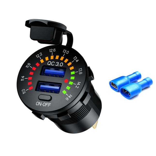 Car Motorcycle Ship Modified With Colorful Screen Display USB Dual QC3.0 Fast Charge Car Charger, Model: P20-A With Terminal-garmade.com