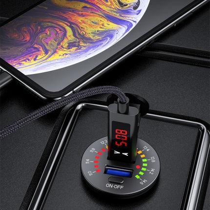 Car Motorcycle Ship Modified With Colorful Screen Display USB Dual QC3.0 Fast Charge Car Charger, Model: P20-A With Terminal-garmade.com